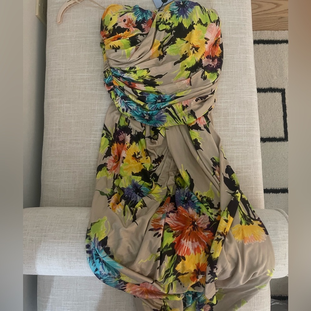 Blumarine floral strapless dress with built-in bra and boning. Size 44